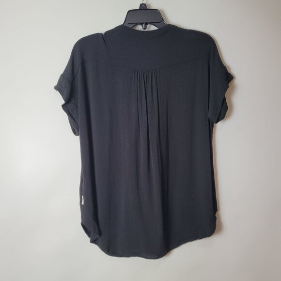 Orvis Black Button-Down Short Sleeve V-Neck Blouse M/M Lightweight Rayon - Picture 12 of 13